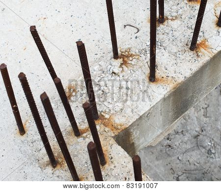 Grey Concrete Blocks With Reinforcing Bars