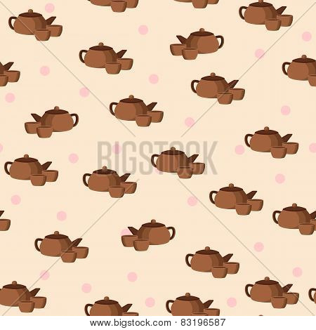 Seamless background with cartoon teapots