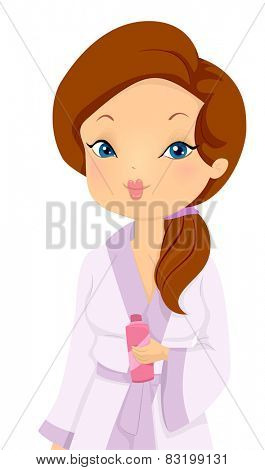 Illustration of a Girl in a Spa Wearing a Standard Bathrobe
