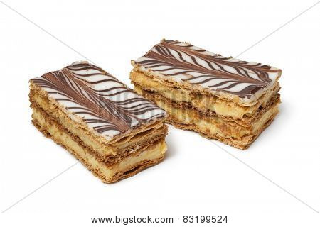 Moroccan mille feuille pastries on white background