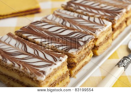 Moroccan mille feuille pastries in a row