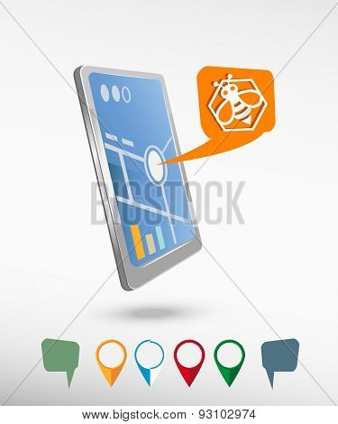 Bee In The Hexagon And Perspective Smartphone Vector Realistic