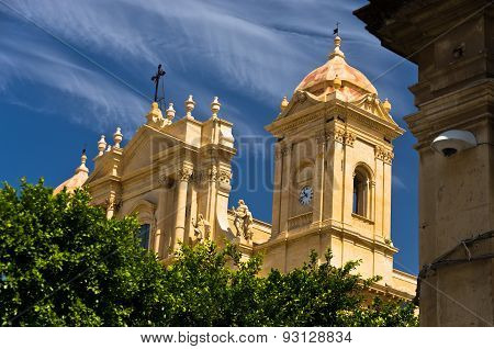 Architectural details of baroque cathedral in Noto, Sicily