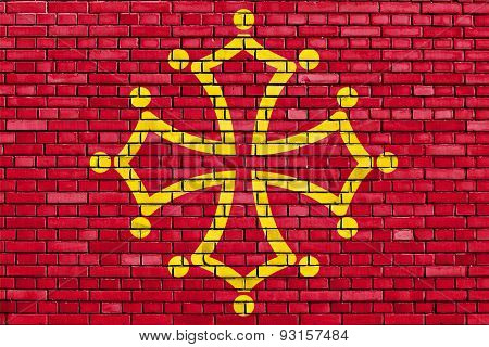 Flag Of Midi-pyrenees Painted On Brick Wall