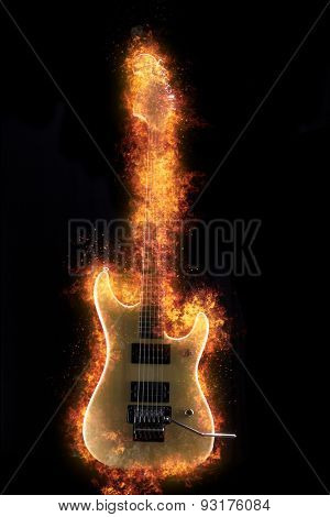 Electric Guitar on fire Isolated on Black Background