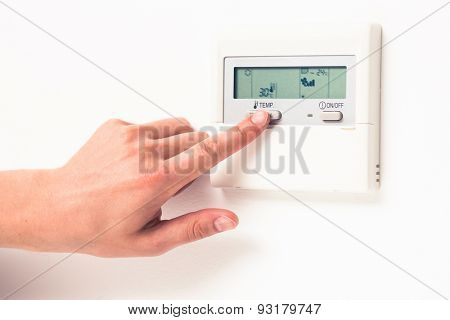 digital climate thermostat controlling by hand