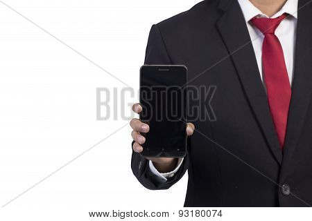 Businessman  Using Mobile Smart Phone On White Background
