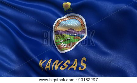 US state flag of Kansas with great detail waving in the wind.