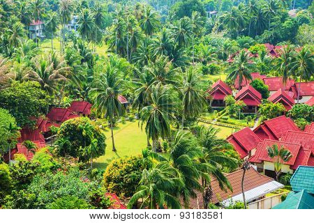 Beautiful Thai bungalows. Top view. Haad Yao, Phangan, Thailand.