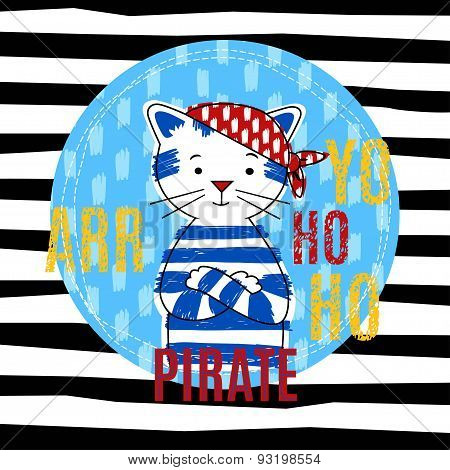 Cat pirate vector illustration