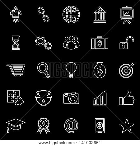 Start up line icons on black background, stock vector