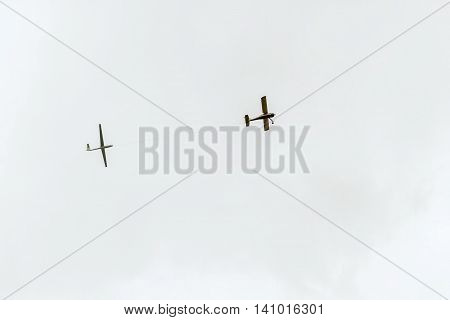 Airplane Towing Glider In Sky
