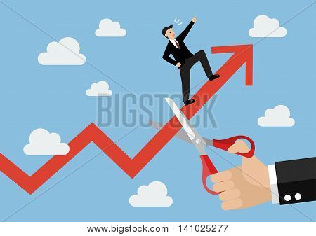 Big hand cutting growing graph of businessman. Business concept