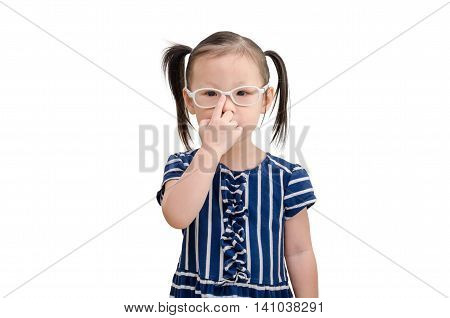 Little asian girl wearing eyeglasses over white