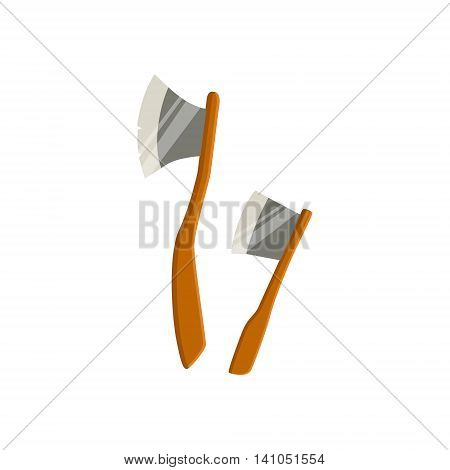Two Axes For Chopping Wood For Camping Bright Color Cartoon Simple Style Flat Vector Illustration Isolated On White Background