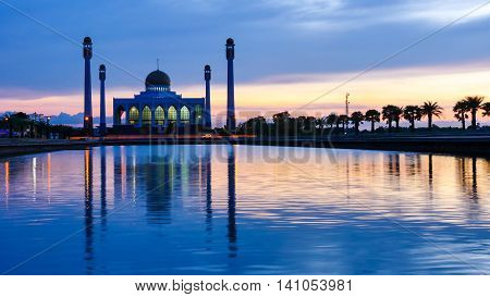 Sunset at Central Mosque Songkhla in Thailand.