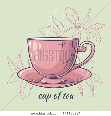 vector illustration with cup of tea on color background