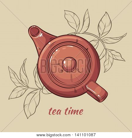 Vector Illustration with brown teapot on brown background