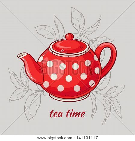 Vector Illustration with red teapot on grey background