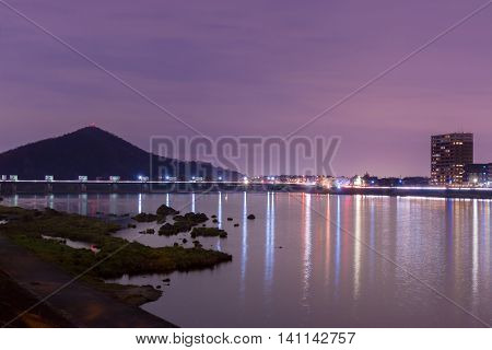 Landscape Of Inuyama City View With Kiso River In Night