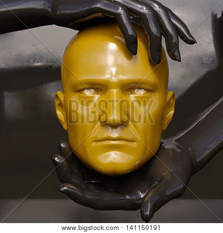 3d render: poster with color plastic head