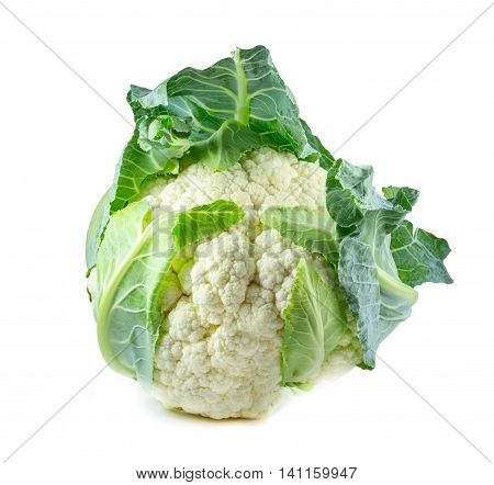 single whole cauliflower isolated on white background.