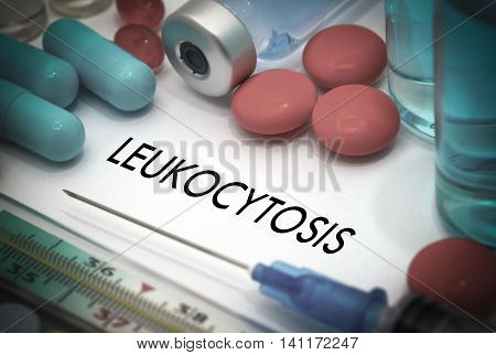 Leukocytosis. Treatment and prevention of disease. Syringe and vaccine. Medical concept. Selective focus