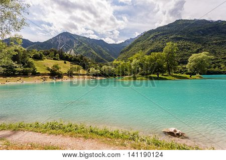 Lago di Tenno. Turquoise lake in Italian Alps