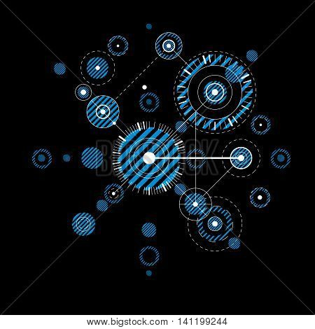 Bauhaus retro art vector blue background made using grid and circles.