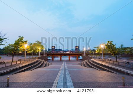 Toyama City Architecture Building Beautiful In Twilight Time.