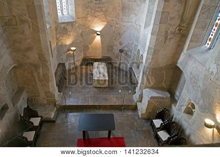 Inside the chapel of Corvin Castle in Hunedoara Romania. The castle is one of the famous Romanian landmarks located in Transylvania also related to Dracula names and vampires.