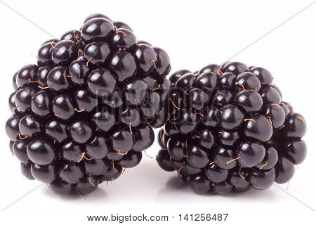 two blackberry isolated on a white background closeup.