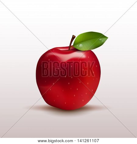Red apple with green leaf lisolated on white photo-realistic vector illustration