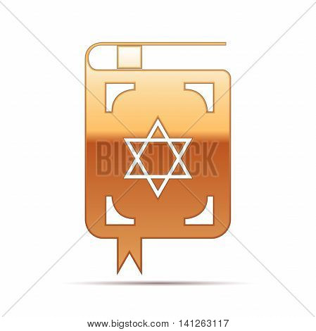 Gold Jewish torah book icon on white background. Vector Illustration