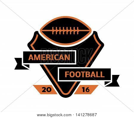 Template logo for American football sport team with sport sign and symbols. Tournament competition graphic champion sport team logo badge icon. Vector club game football sport team logo badge.