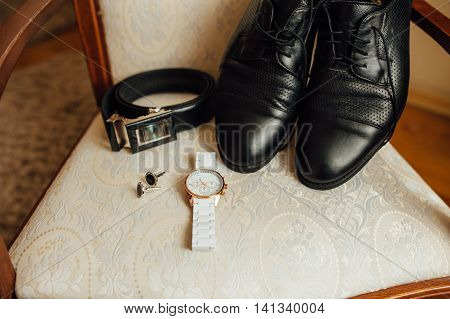 Groom Set Clothes. Watch, Shoes, Bow Tie