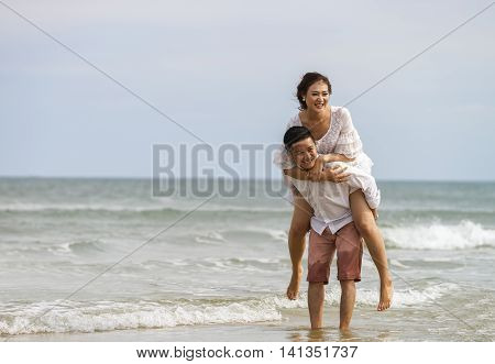 Young Couple Posing At China Beach In Danang In Vietnam