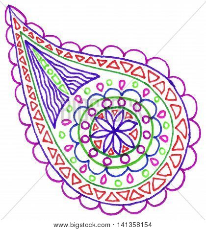 Paisley buta doodle colorful single isolated vector