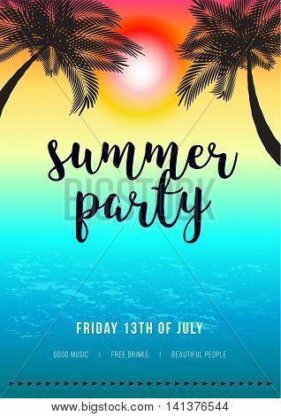Hello Summer Beach Party Flyer and poster. Vector Design.