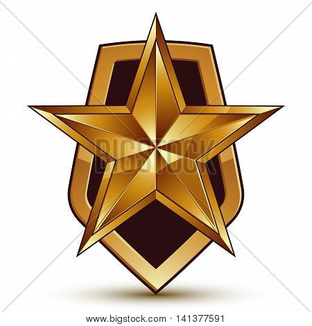 Vector stylized symbol isolated on white background. Glamorous pentagonal golden star