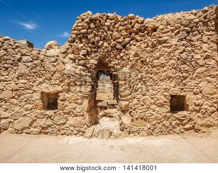 The ruins of the ancient Masada fortress in the Judaean Desert Israel