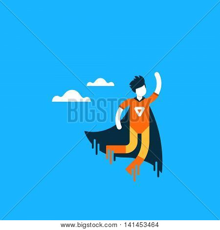 Super hero flying, fast delivery, encouragement and motivation concept, aspiring person