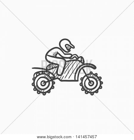 Man riding motocross bike vector sketch icon isolated on background. Hand drawn Man riding motocross bike icon. Man riding motocross bike sketch icon for infographic, website or app.