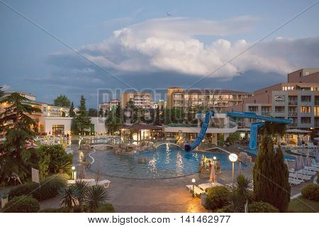 Sunny Beach, Bulgaria - June 15, 2016: Chic Hotel Trakia Plaza With A Swimming Pool On Site, And Com