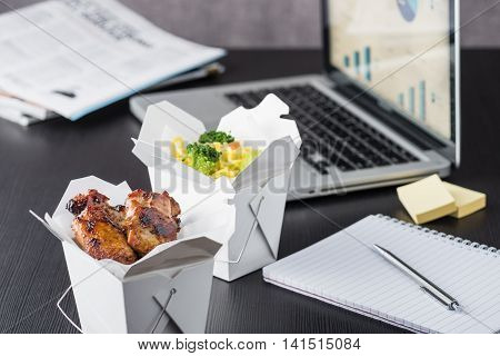 Office Take Away Lunch With Computer Laptop