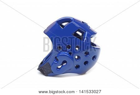 Blue taekwondo head guard isolated on white background