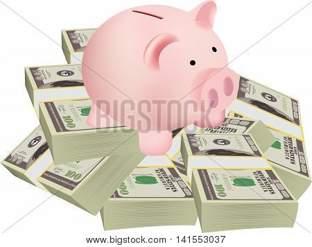 shaped piggy pig business pig-shaped piggy bank on a pile of dollars business