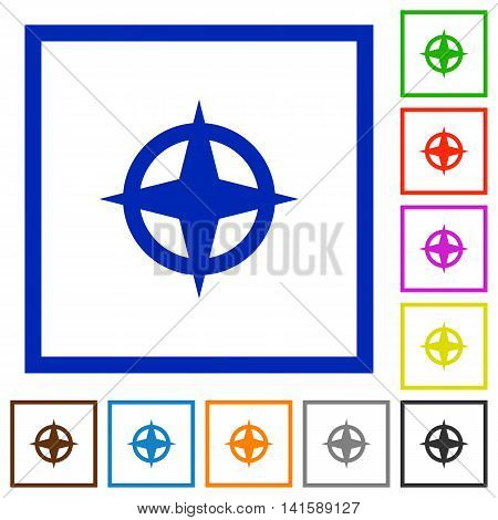Set of color square framed map directions flat icons