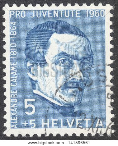 MOSCOW RUSSIA - CIRCA MAY 2016: a post stamp printed in SWITZERLAND shows a portrait of Alexandre Calame the series 