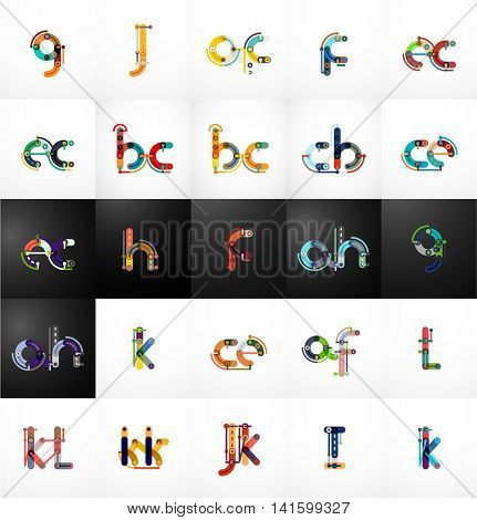 Set of vector initial branding letter logo templates, minimal linear outline style, line segments connected to each other
